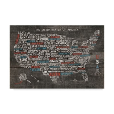 TRADEMARK FINE ART Michael Mullan 'Us City Map On Wood Gray' Canvas Art, 30x47 WAP08502-C3047GG